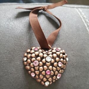 Jeweled Bronze Heart Ornament w/ Ribbon • Pier 1 / Ganz Style